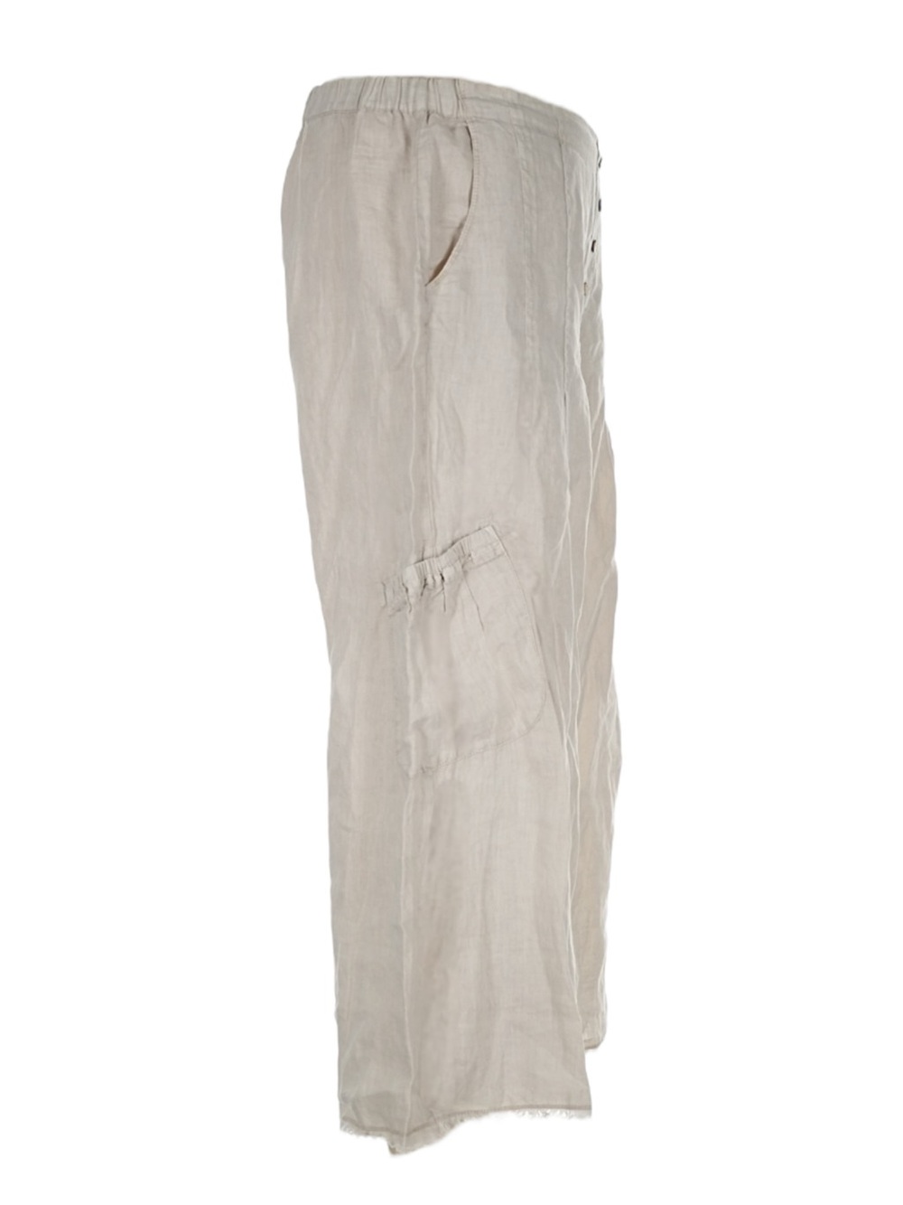 XCVI Linen Cargo Crop Pants L NWT Wide Leg Pull On Raw Hem Beige - Picture 2 of 9